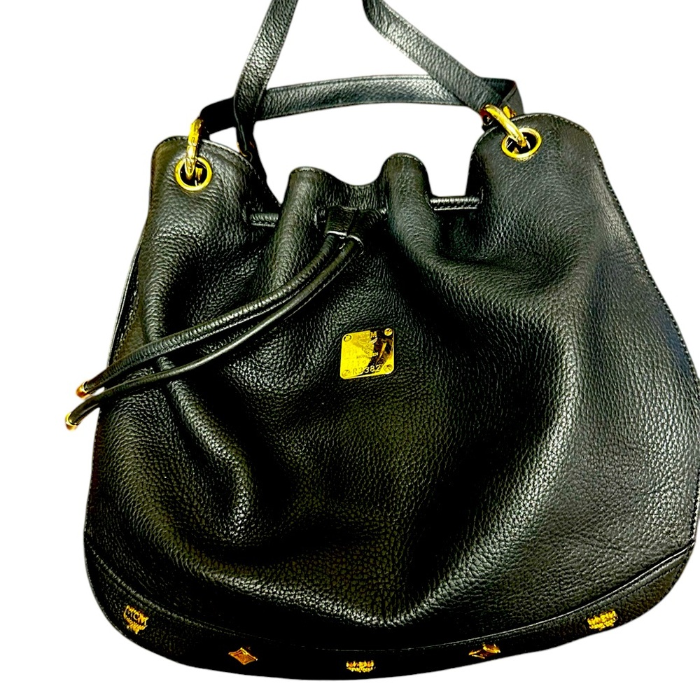 MCM leather drawstring bucket bag